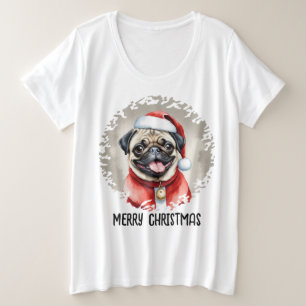 Camiseta Plus Size Pug com roupa de Papai Noel - Natal 1