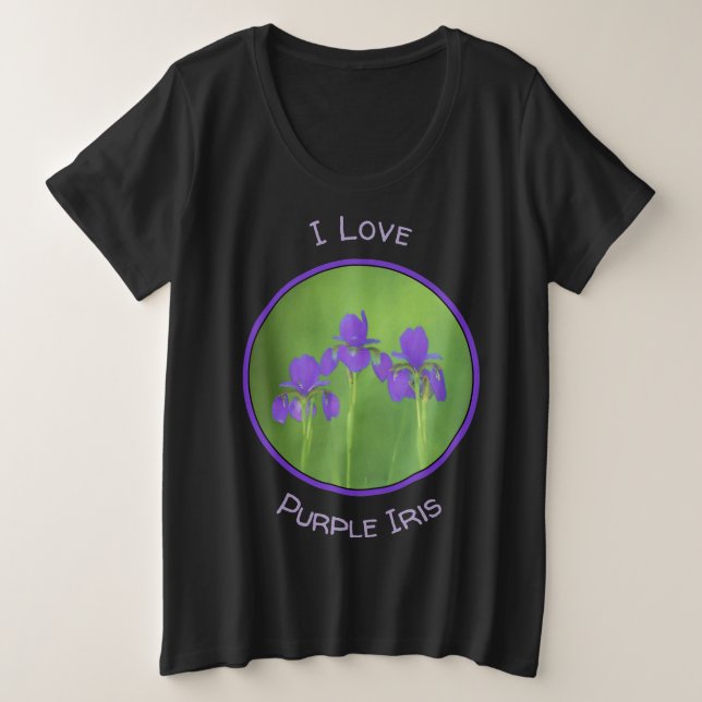 Camiseta Plus Size Púrpura Iris - Arte Flor Original (Frente do Design)
