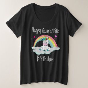 Camiseta Plus Size Quarantine Birthday Unicorn arco-íris