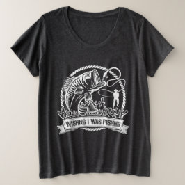 Camiseta Plus Size Queria Que Eu Estivesse Pescando