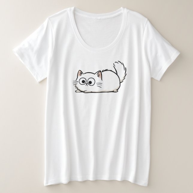 Camiseta Plus Size Quirky Fluffy Tail Cat (Frente do Design)