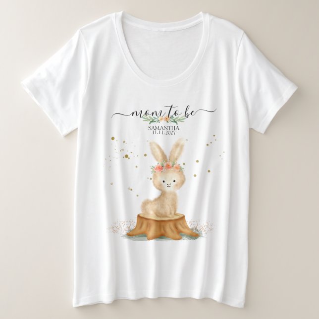 Camiseta Plus Size Rabbit Family wildlife baby MOM TO BE (Frente do Design)