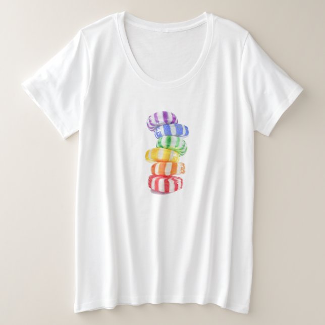 Camiseta Plus Size RAINBOW CANDY Women's Plus T Shirt (Frente do Design)