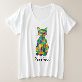 Camiseta Plus Size Rainbow Cat Purrfect Plus Tamanho T Shirt