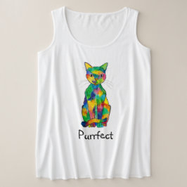 Camiseta Plus Size Rainbow Cat Purrfect Plus Tamanho T Shirt