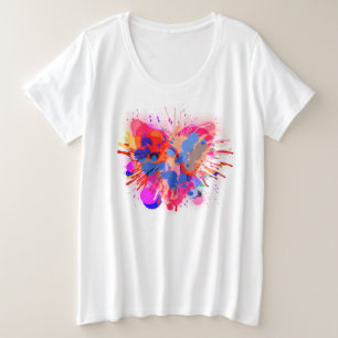 Camiseta Plus Size Rainbow Heart Love Watercolor Pinta de Pincel de P