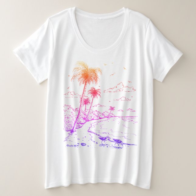 Camiseta Plus Size Rainbow Palm Trees e Sandpiper Beach Life T-Shir (Frente do Design)
