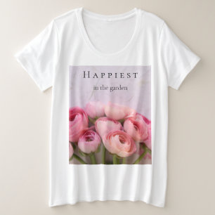 Camiseta Plus Size Ranúnculo rosa em fundo texturizado