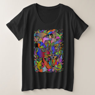 Camiseta Plus Size Raposa Divertida Doodle Mulheres
