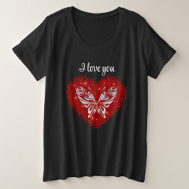 Camiseta Plus Size Red heart glitter butterfly
