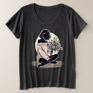 Camiseta Plus Size Reflexão silenciosa de uma mulher