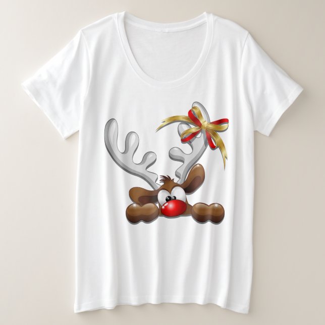 Camiseta Plus Size Reindeer Enzergou Caráter de Natal Engraçado (Frente do Design)