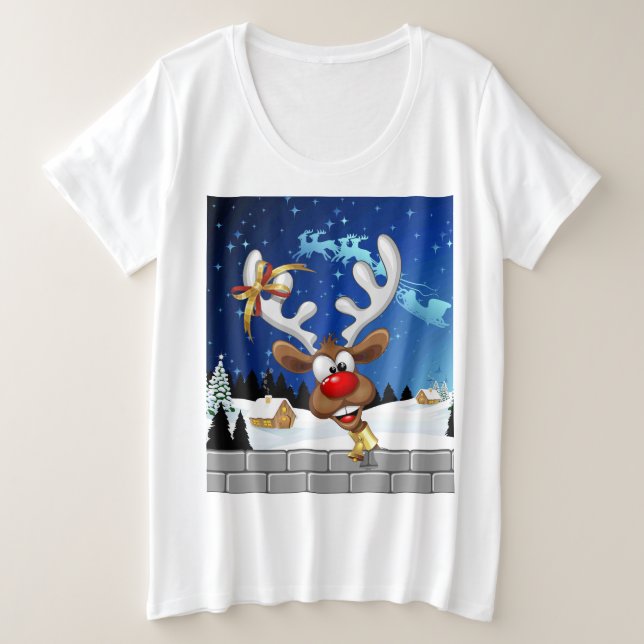 Camiseta Plus Size Rena Fofa Espiando Meme de Natal (Frente do Design)