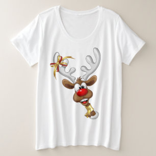 Camiseta Plus Size Rena Fofa Espiando Meme de Natal