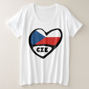 Camiseta Plus Size República Checa Código do país Flag Heart, CZE