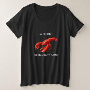 Camiseta Plus Size restaurante de frutos do mar recebe lagosta vermel
