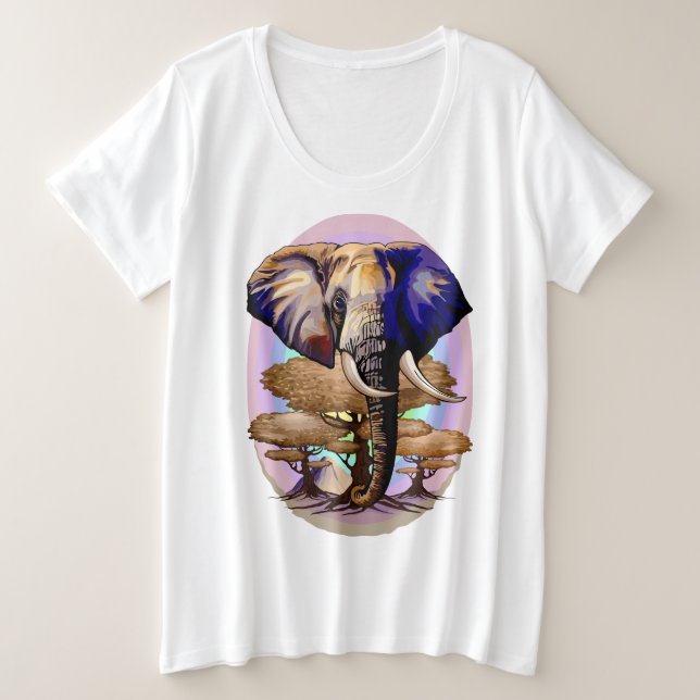 Camiseta Plus Size Retrato Surreal do Elefante Africano (Frente do Design)