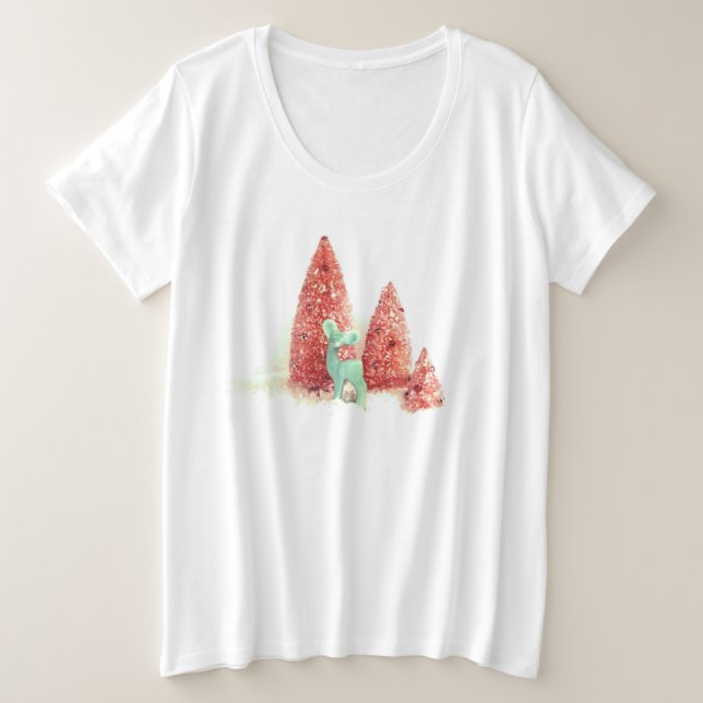 Camiseta Plus Size Retro Christmas Deer (Frente do Design)