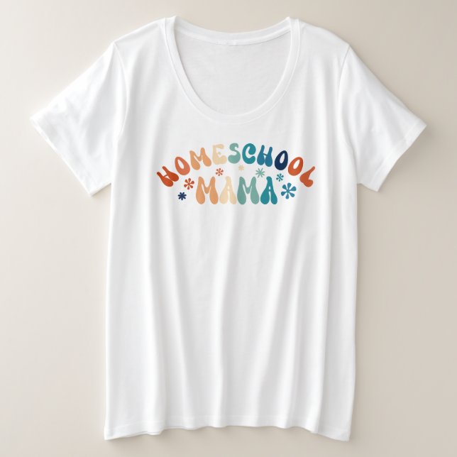 Camiseta Plus Size Retro Homeschool Mãe (Frente do Design)