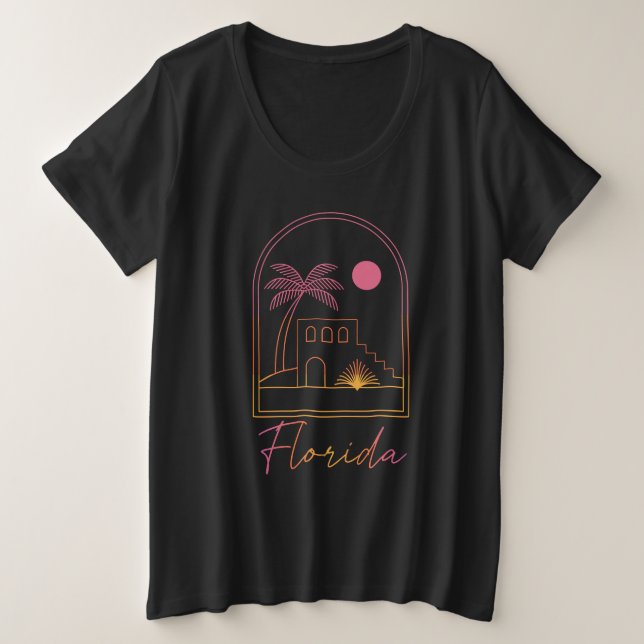 Camiseta Plus Size Retro Sunset Florida Vibe (Frente do Design)