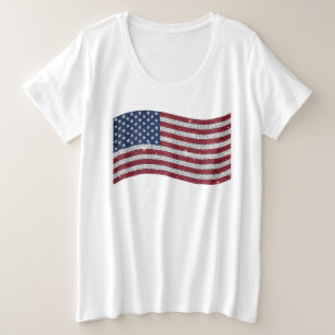 Camiseta Plus Size Rhinestone US Flag Ilustração - Patriótico