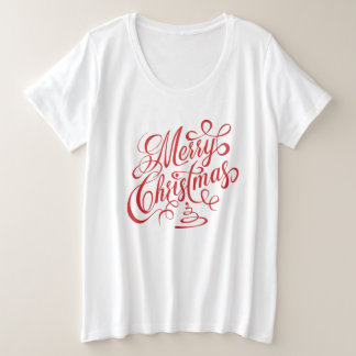 Camiseta Plus Size Rico Vermelho Feliz Natal - Tipografia Cursiva