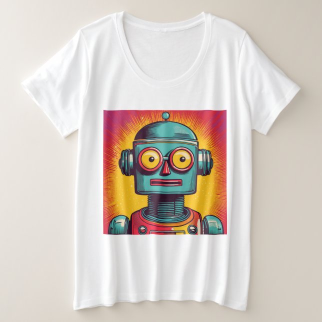 Camiseta Plus Size Robô de pop Art (Frente do Design)