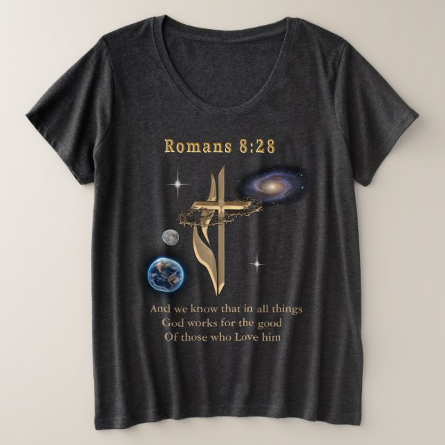 Camiseta Plus Size Romanos 8:28 (Frente do Design)