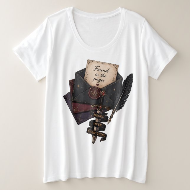 Camiseta Plus Size Romantasia, Cafeína e Caos (Frente do Design)