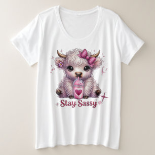 Camiseta Plus Size Rosa, Fique Sassado, Vacas Highland