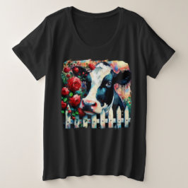 Camiseta Plus Size Rosas vermelhas de vedação de galinha Holstein