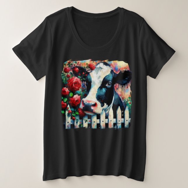 Camiseta Plus Size Rosas vermelhas de vedação de galinha Holstein (Frente do Design)