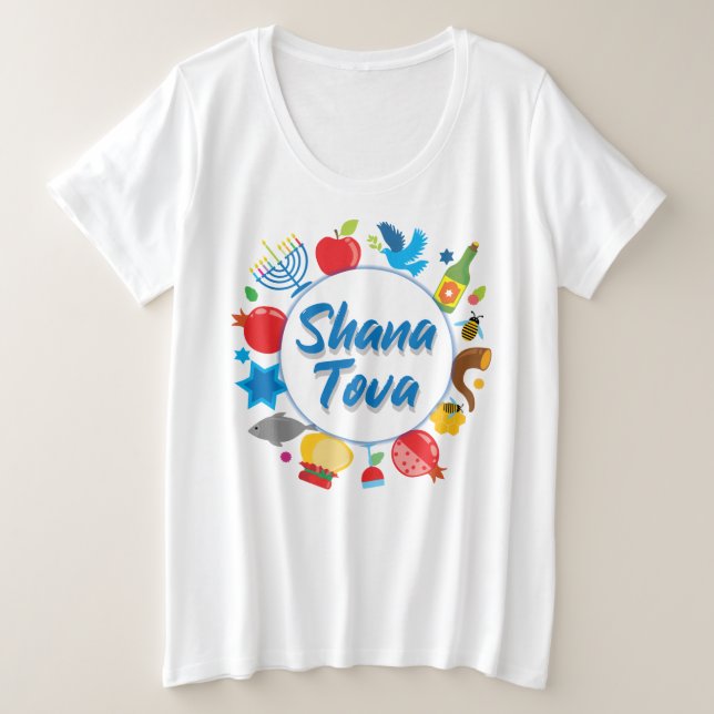 Camiseta Plus Size Rosh Hashanah com Shana Tova (Frente do Design)