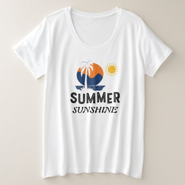 Camiseta Plus Size Roupas Femininas Plus Size Verão Sol (Frente do Design)