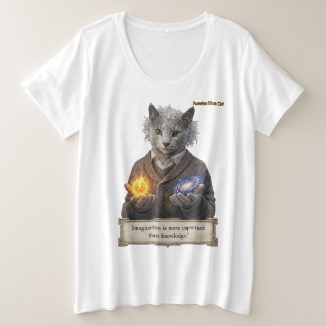 Camiseta Plus Size Russian Blue Einstein Cat - Imagination (Frente do Design)