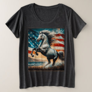 Camiseta Plus Size Russo, garanhão branco dos EUA
