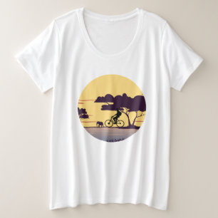 Camiseta Plus Size Safari Bike Ride at Sunset - Ciclista e elefante