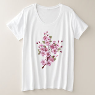 Camiseta Plus Size Sakura rosa no fundo da pintura