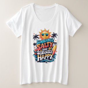 Camiseta Plus Size Salgado queimado por sol e feliz - Víblias da Retr