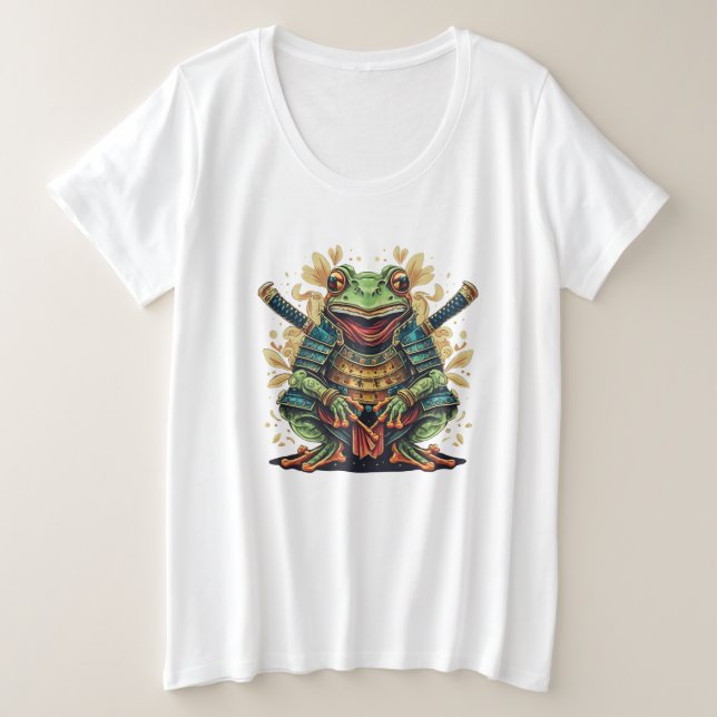 Camiseta Plus Size Samurai frog warrior Womens Plus Size T-Shirt (Frente do Design)