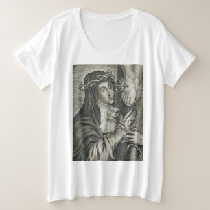 Camiseta Plus Size Santa Catarina de Siena Crucificação Arte Noir Fé