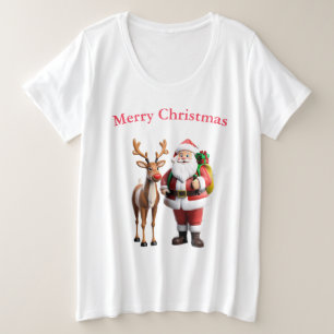 Camiseta Plus Size Santa Clause e sua rena