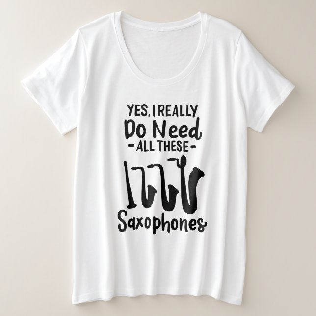 Camiseta Plus Size Saxofone - Tipos Saxofone (Frente do Design)