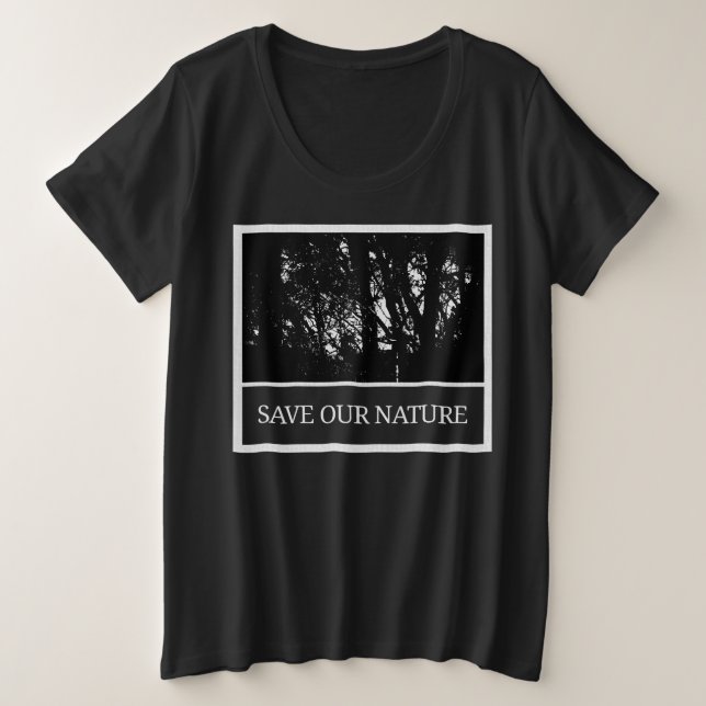 Camiseta Plus Size Schwarzes Damen T-Shirt – „Save Our Nature“ (Frente do Design)