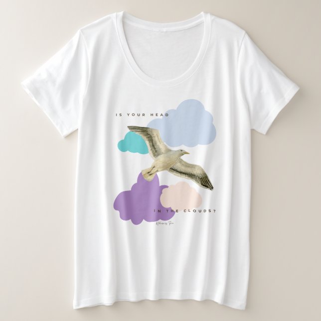 Camiseta Plus Size Seagull nas nuvens (Frente do Design)