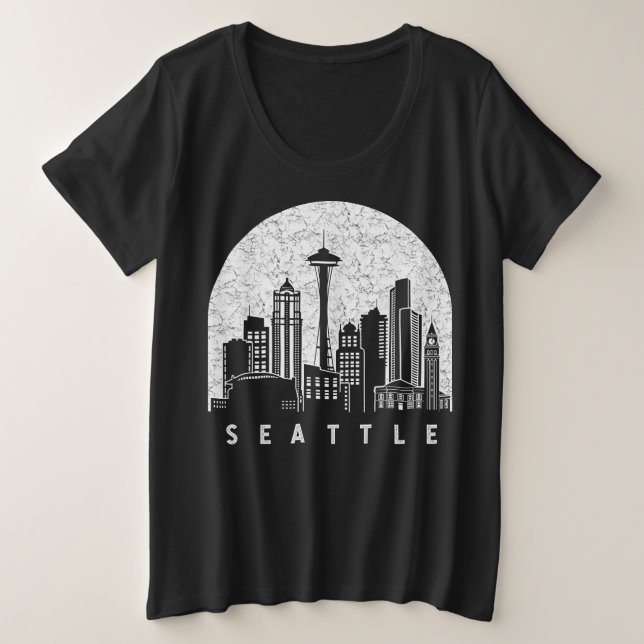 Camiseta Plus Size Seattle Washington Skyline (Frente do Design)