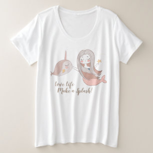 Camiseta Plus Size Sereia Fofa 'e Narval Personalizáveis