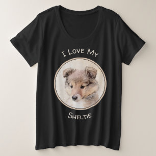 Camiseta Plus Size Shetland Sheepdog Puppy Pintura Original