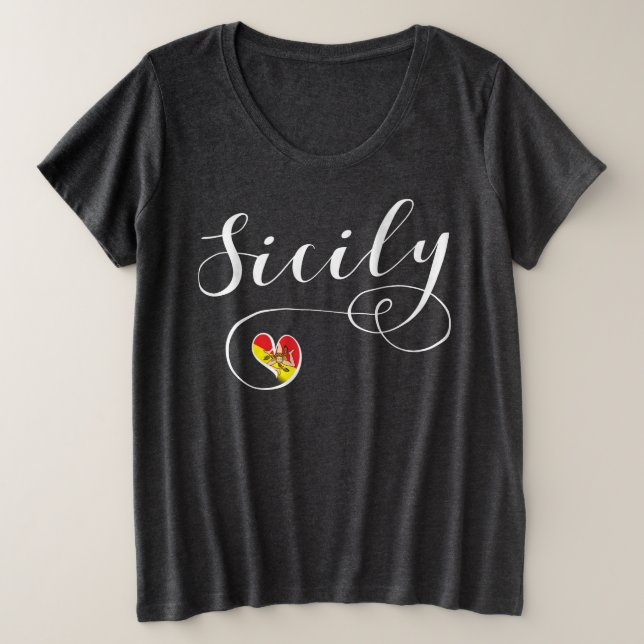 Camiseta Plus Size Sicilian Heart Flag, Sicília (Frente do Design)