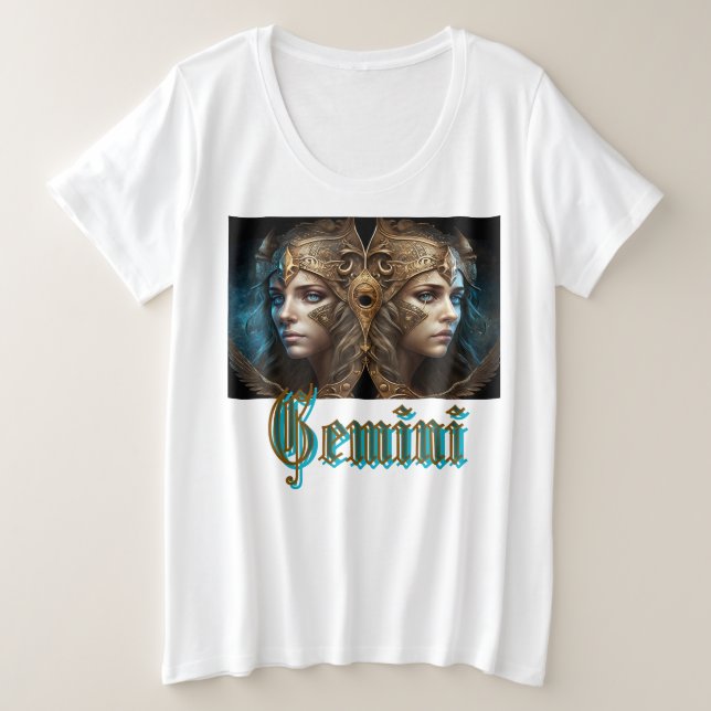 Camiseta Plus Size Signo Zodíaco de Gêmeos (Frente do Design)